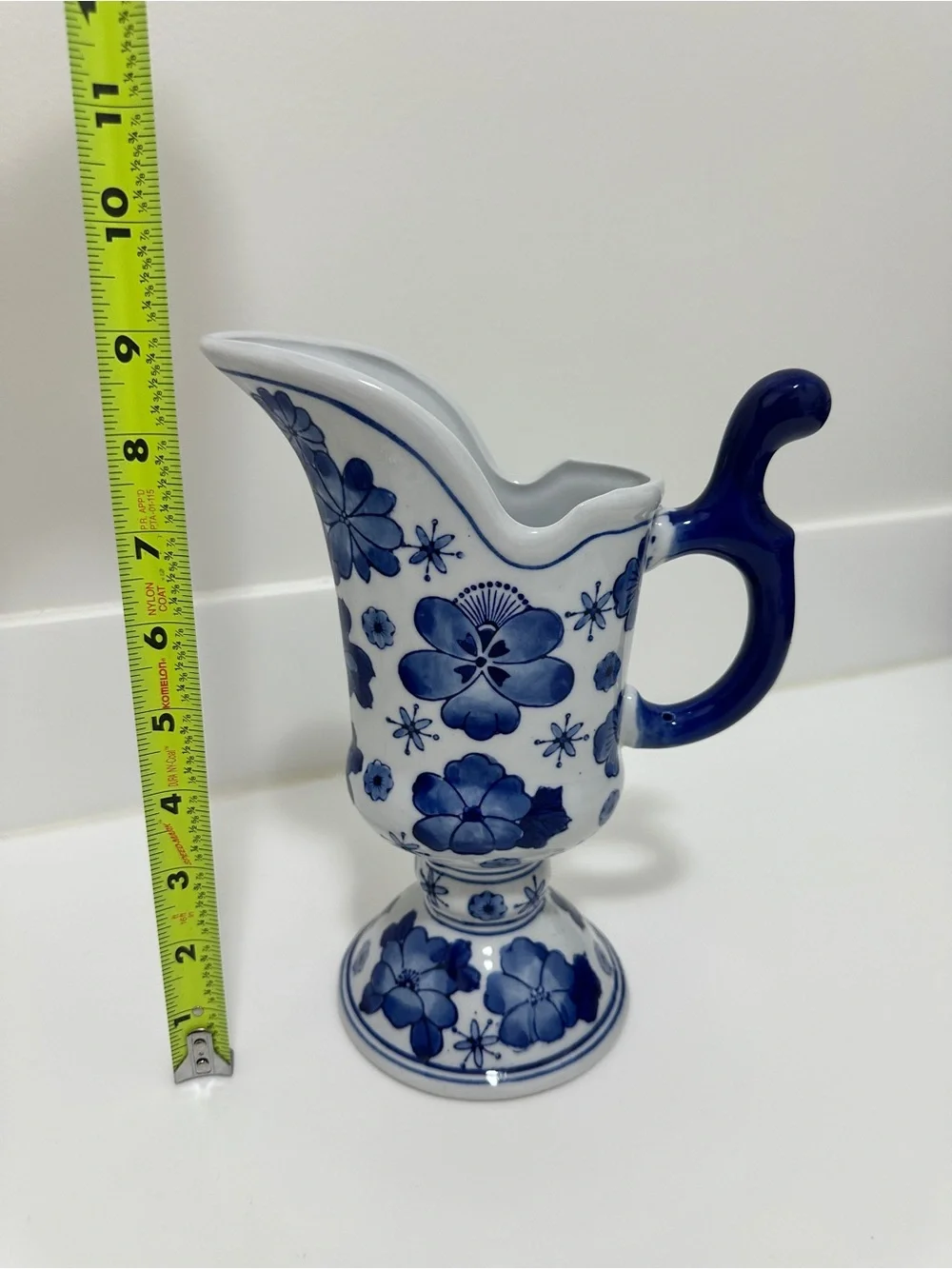 Blue & White Floral Pedestal Pitcher Vase – Decorative Home Decor